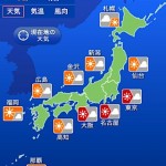 今日の気温：東京、名古屋、大阪は真っ赤な太陽マーク